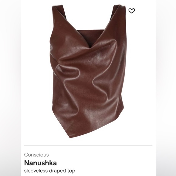 NWT Nanushka Petra Draped Sleeveless Asymmetrical Tank Top Brown Vegan Leather - Picture 10 of 16